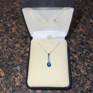 Kay Jewelers Sapphire & Mini Diamond Necklace, Sterling Silver chain
